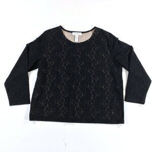 Josephine Blouse Womens Size 1X Black Nylon Lace Polyester